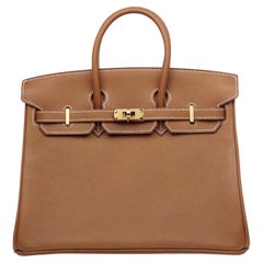 Hermes Bolso Birkin GHW de 25 cm en piel de togo color tostado dorado