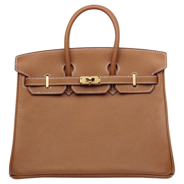Hermes Gold Tan Togo Leather 25cm Birkin Bag GHW En vente sur