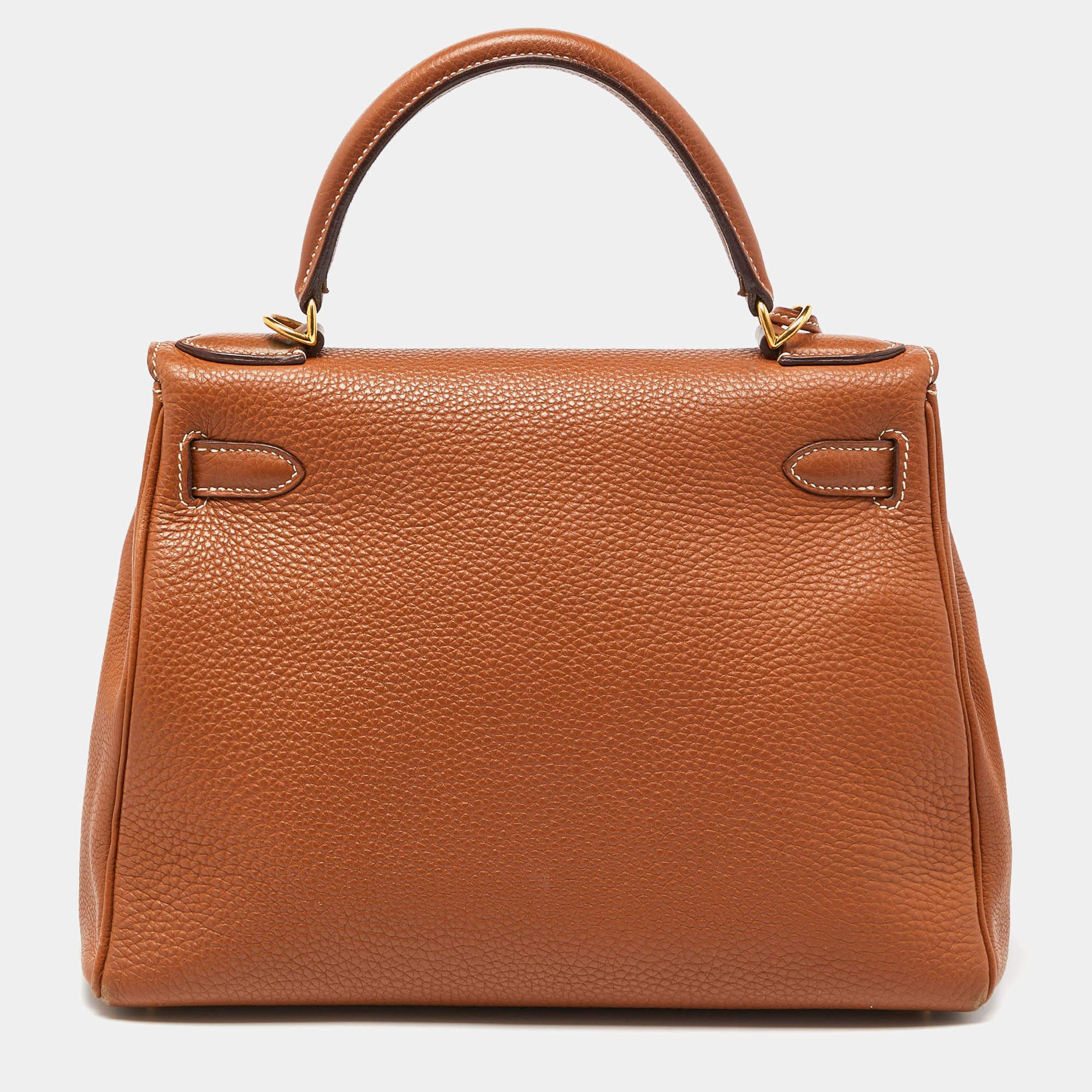 Inspired by none other than Grace Kelly of Monaco, Hermes Kelly is carefully handstitched to perfection. This Kelly Retourne is crafted from Taurillion Clemence leather and has gold-finish hardware. Retourne has a more casual look and is stitched on
