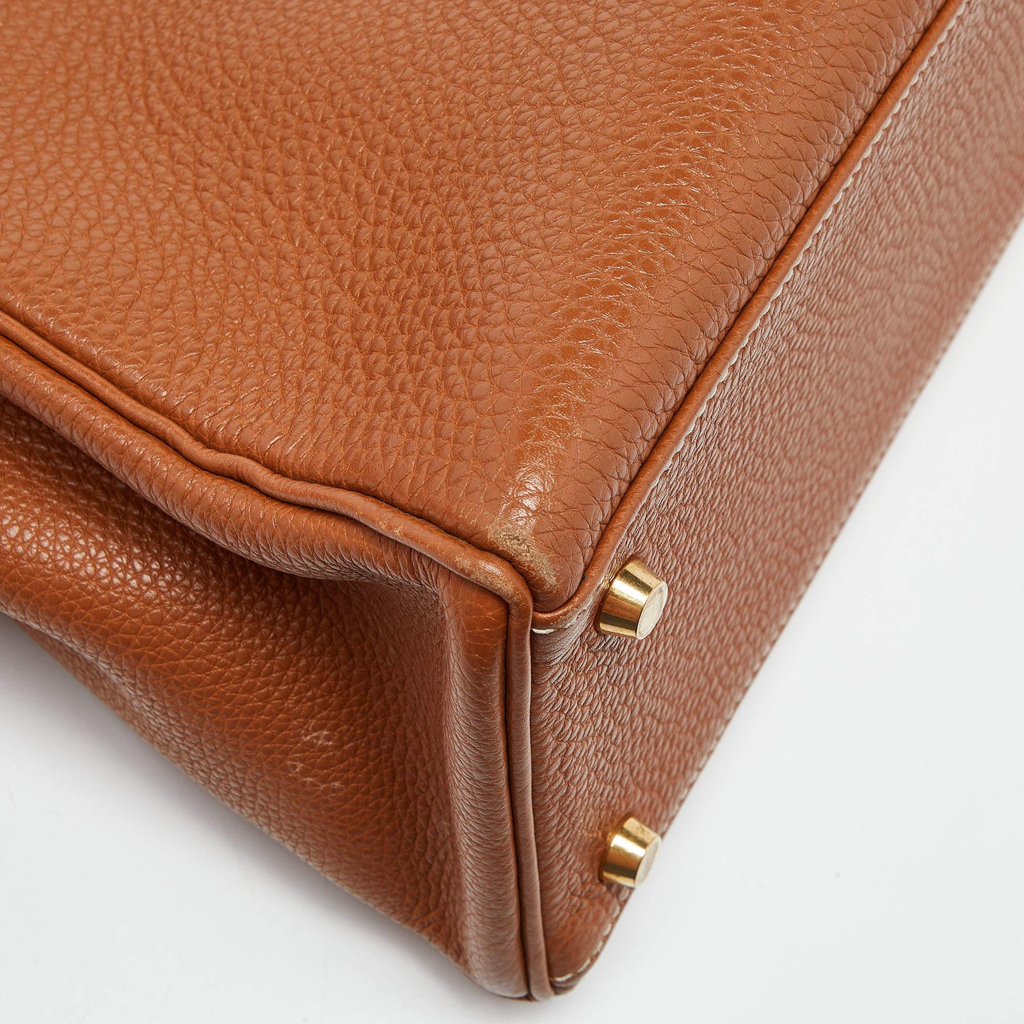 Hermes Gold Taurillion Clemence Leather Gold Finish Kelly Retourne 28 Bag For Sale 16