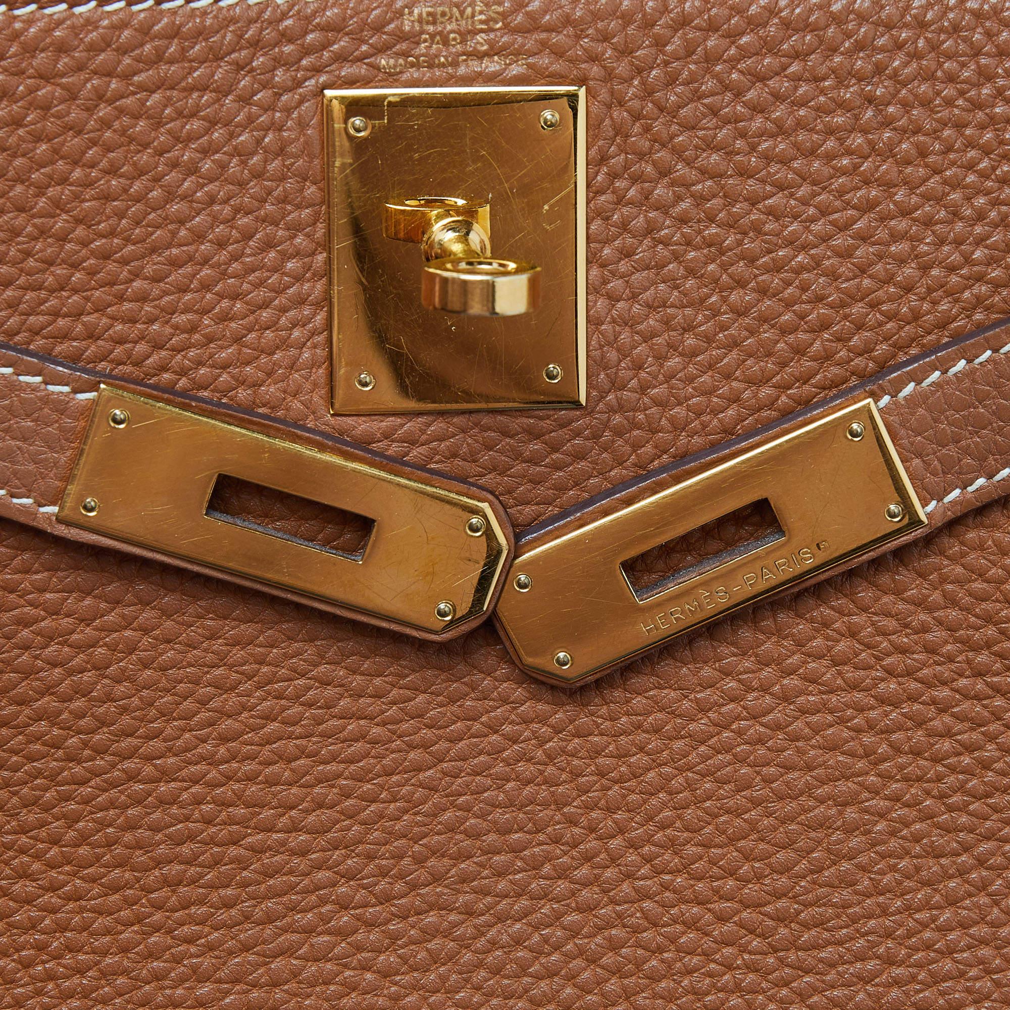 Hermes Gold Taurillion Clemence Leather Gold Finish Kelly Retourne 28 Bag 2