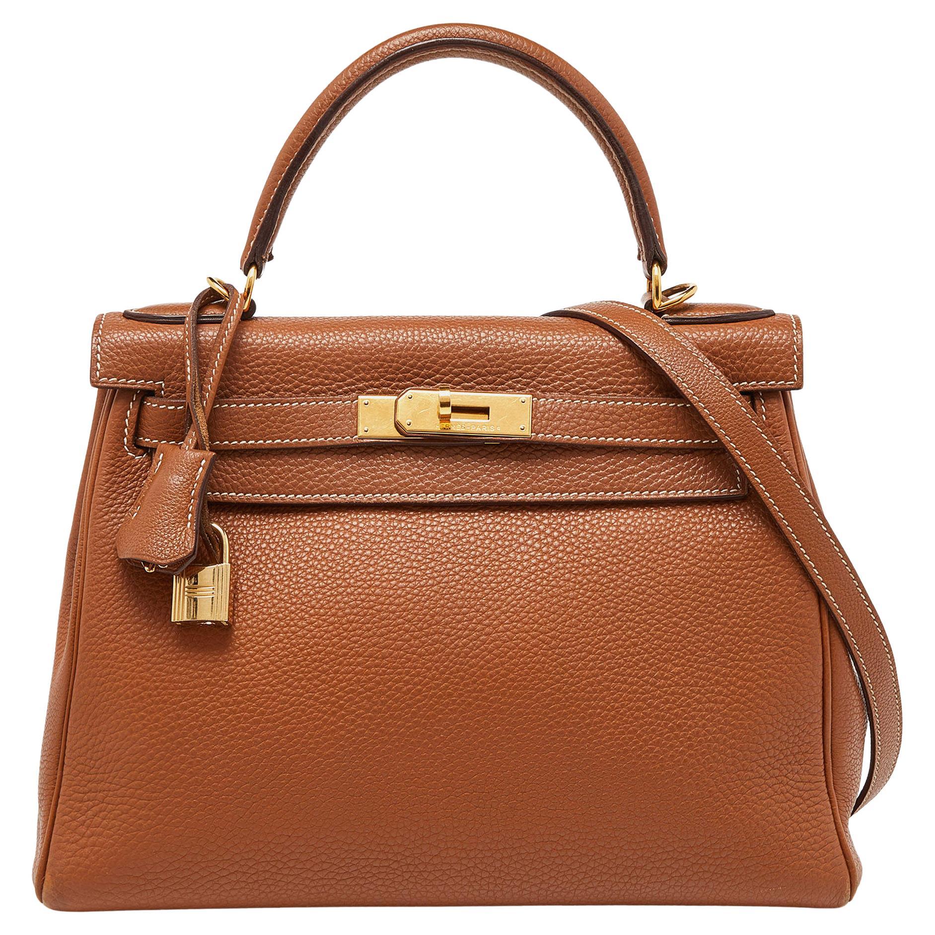 Hermes Gold Taurillion Clemence Leather Gold Finish Kelly Retourne 28 Bag