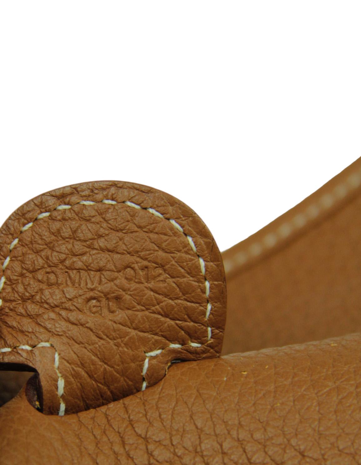 Hermes Gold Taurillon Clemence Leather Evelyne III GM Messenger Bag For Sale 3