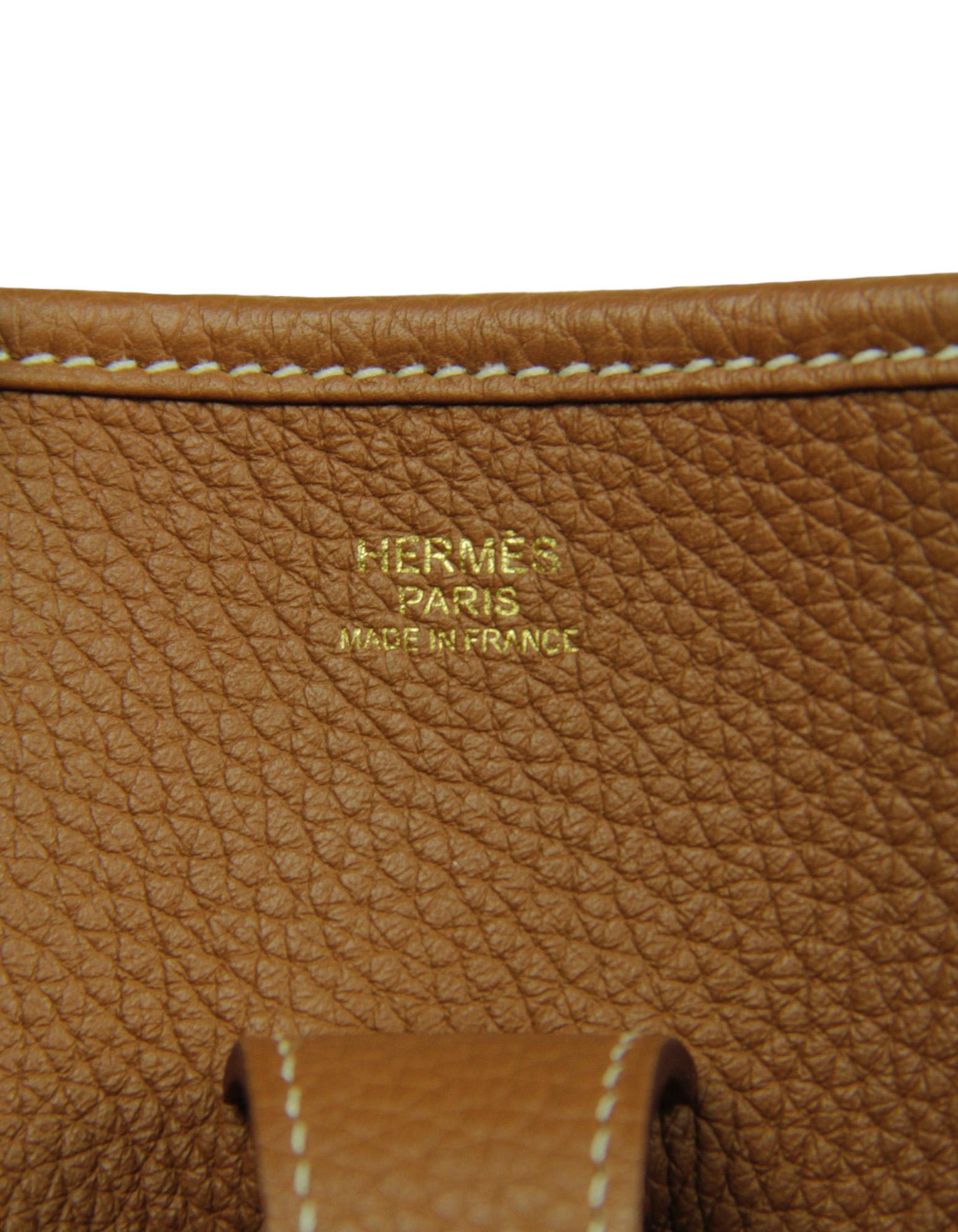 Hermes Gold Taurillon Clemence Leather Evelyne III GM Messenger Bag For Sale 4