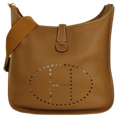 Hermes Gold Taurillon Clemence Leather Evelyne III GM Messenger Bag