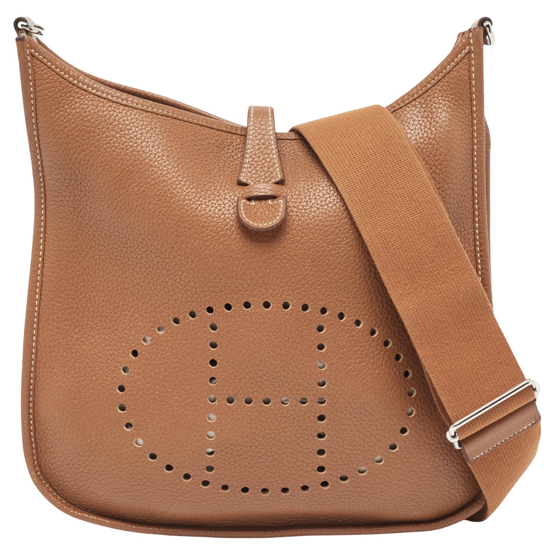 Hermes Gold Taurillon Clemence Leather Evelyne III PM Bag For Sale