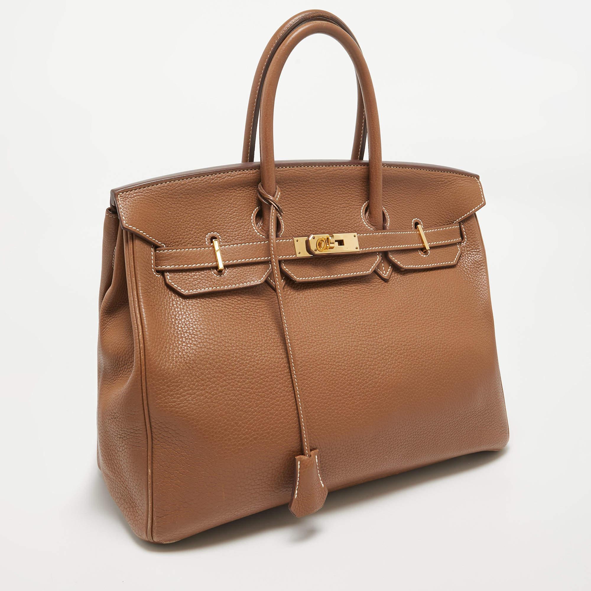 Brown Hermes Gold Taurillon Clemence Leather Gold Finish Birkin 35 Bag