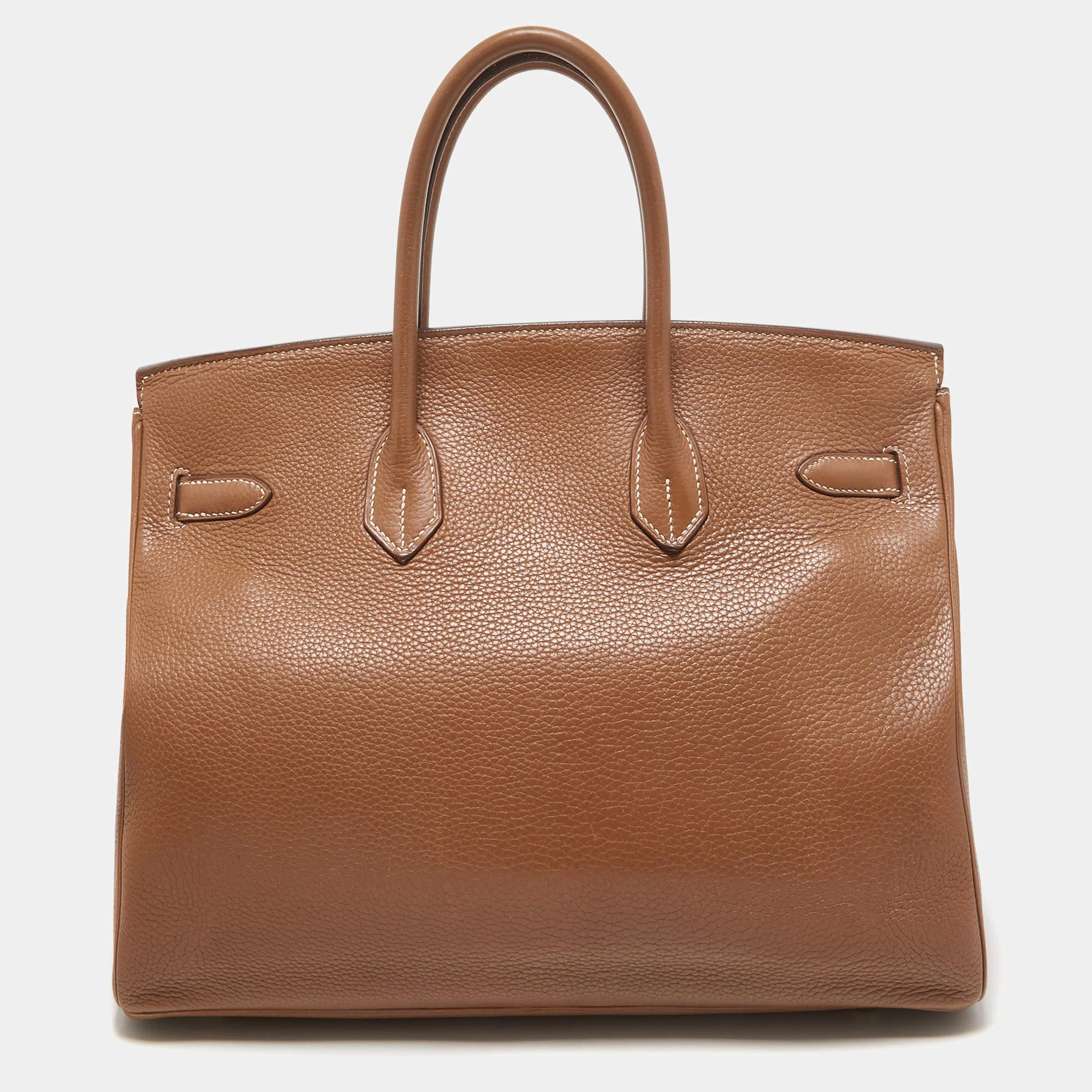 Hermes Gold Taurillon Clemence Leather Gold Finish Birkin 35 Bag In Fair Condition In Dubai, Al Qouz 2