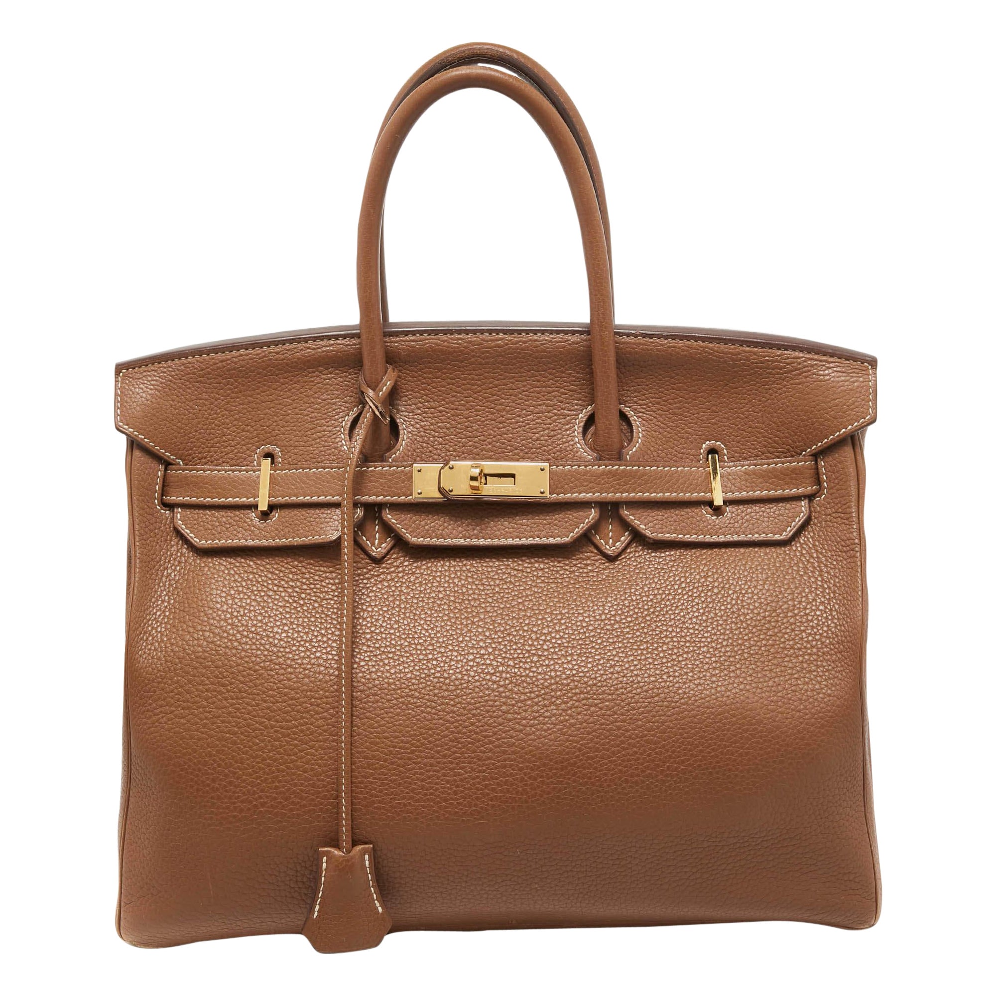 Hermes Gold Taurillon Clemence Leather Gold Finish Birkin 35 Bag