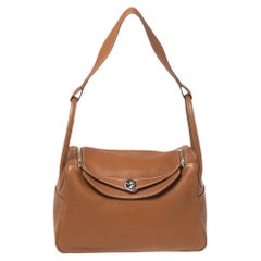 Hermes Gold Taurillon Clemence Leather Palladium Finished Lindy 34 Bag