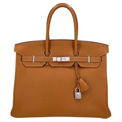 Used Hermès Gold Togo Birkin Tote Bag 35cm PHW Camel Brown 68060