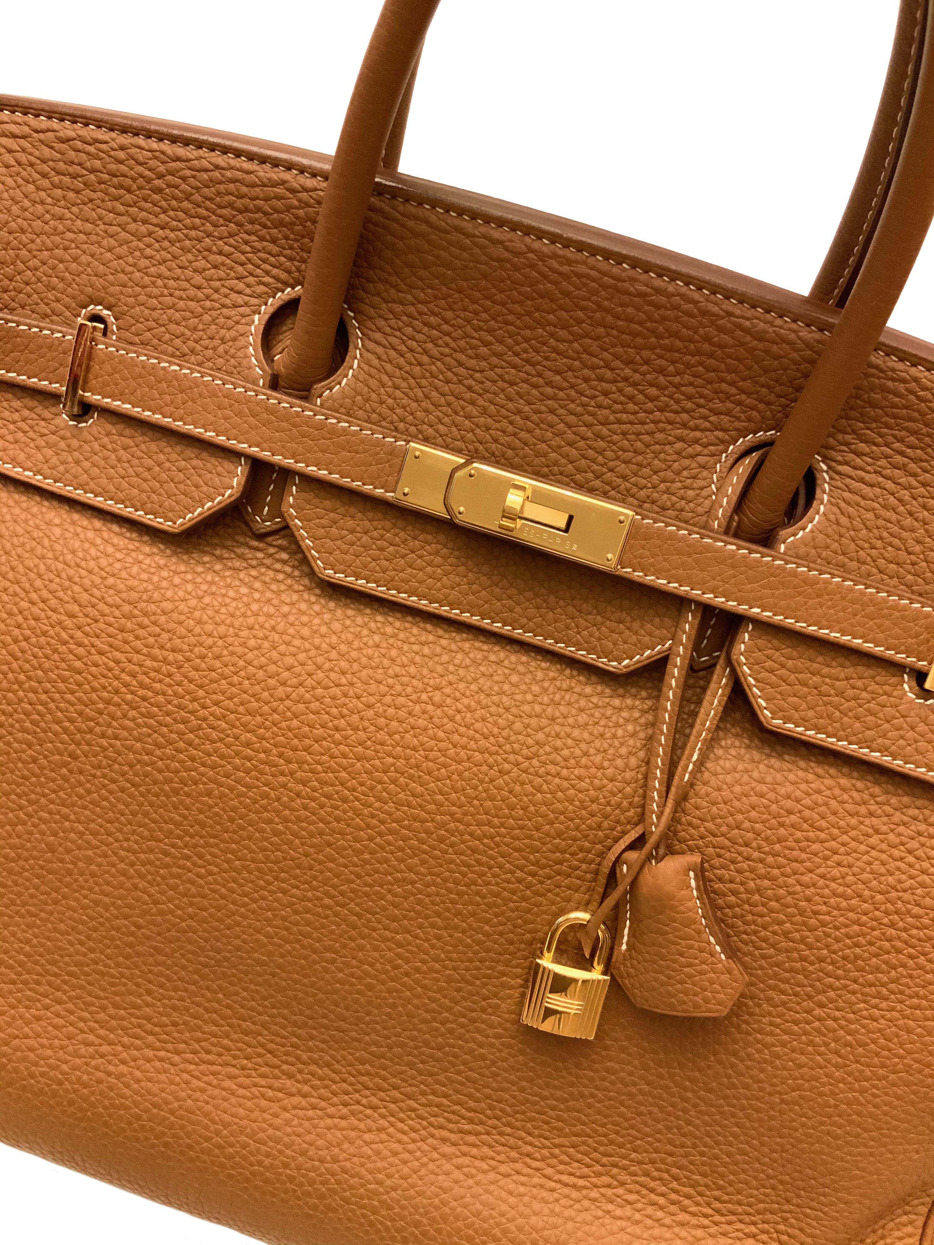 A classic from the house of Hermès, the Birkin 40 in Togo leather.
Its gold color mix with light color stitches is a must in the chic look for any occasions ! 
Although it is from 2011 and pre-owned, it is in fabulous condition !

Year: