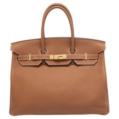 Goldfarbene Togo Ledertasche aus Birkin 35 von Hermès mit Goldausführung