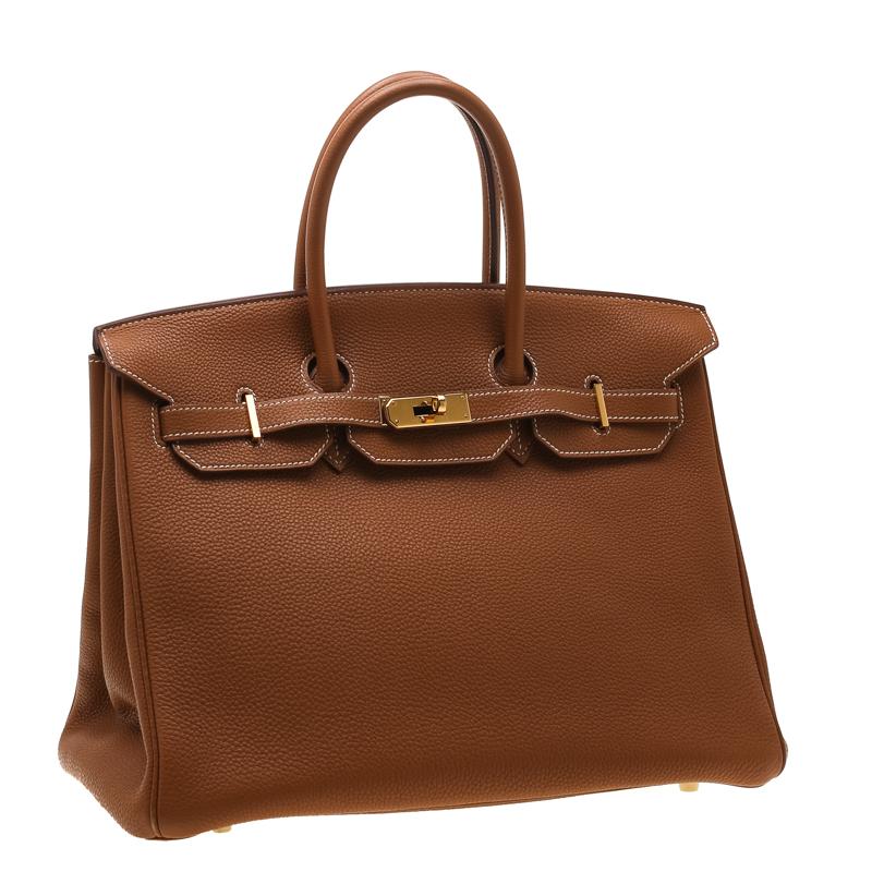 Hermes Gold Togo Leather Gold Hardware Birkin 35 Bag In Good Condition In Dubai, Al Qouz 2