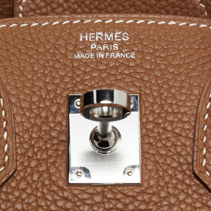 Hermes Gold Togo Leather Palladium Finish Birkin 25 Bag For Sale 9