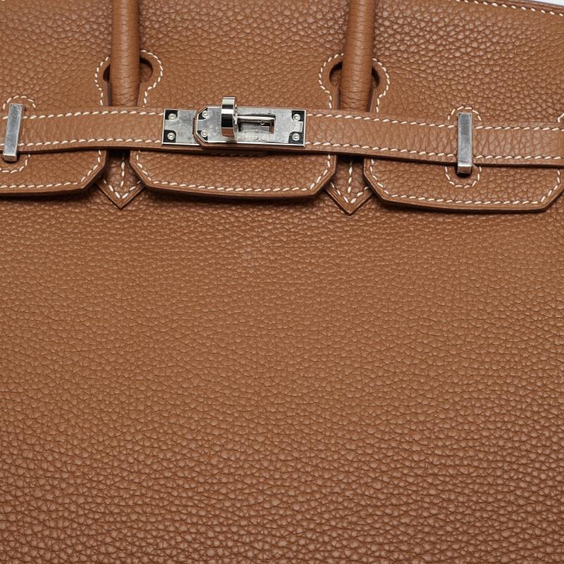Hermes Gold Togo Leather Palladium Finish Birkin 25 Bag For Sale 10