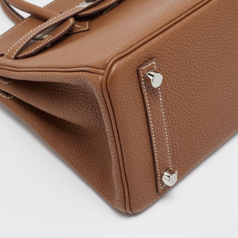 Hermes Gold Togo Leather Palladium Finish Birkin 25 Bag For Sale 2
