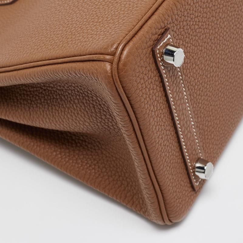 Hermes Gold Togo Leather Palladium Finish Birkin 25 Bag For Sale 4