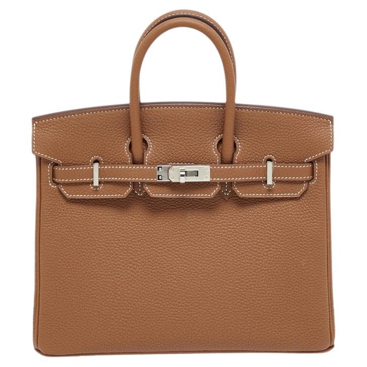 Hermes Gold Togo Leather Palladium Finish Birkin 25 Bag For Sale