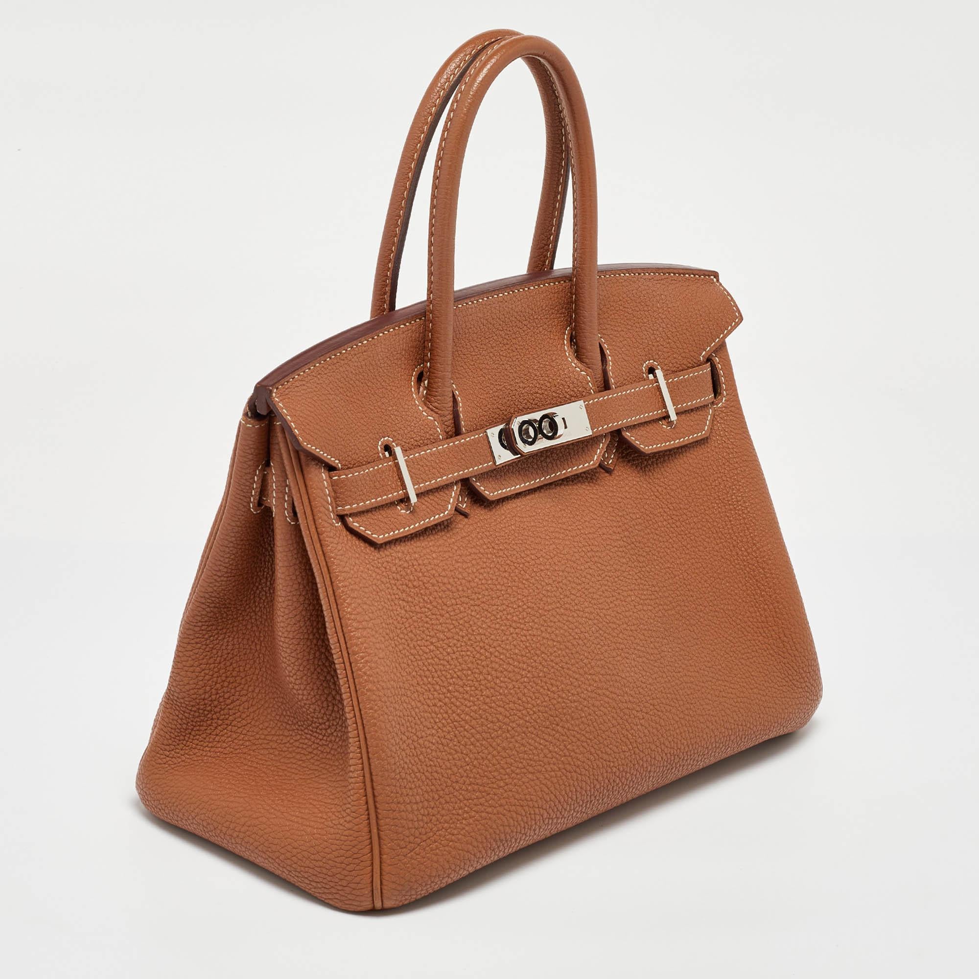 Brown Hermes Gold Togo Leather Palladium Finish Birkin 30 Bag