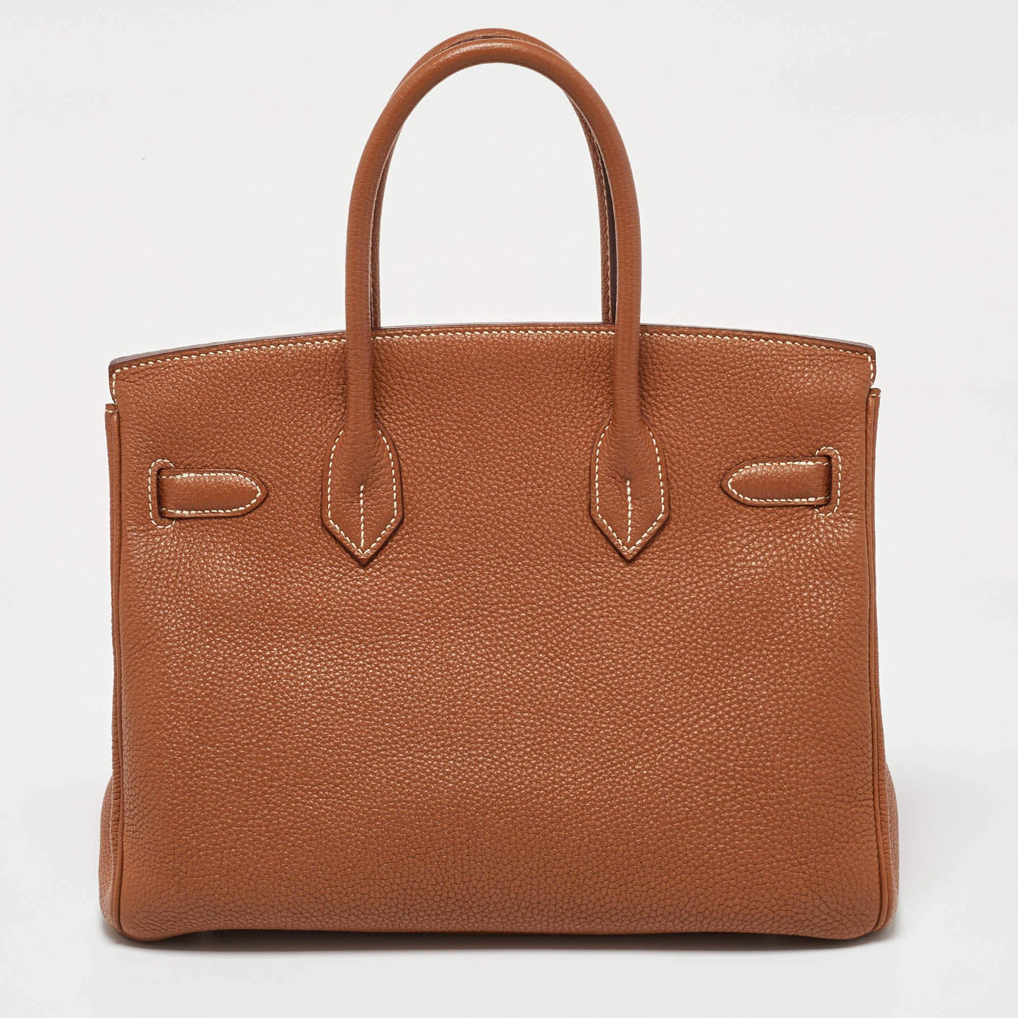 Hermes Gold Togo Leather Palladium Finish Birkin 30 Bag In Good Condition In Dubai, Al Qouz 2