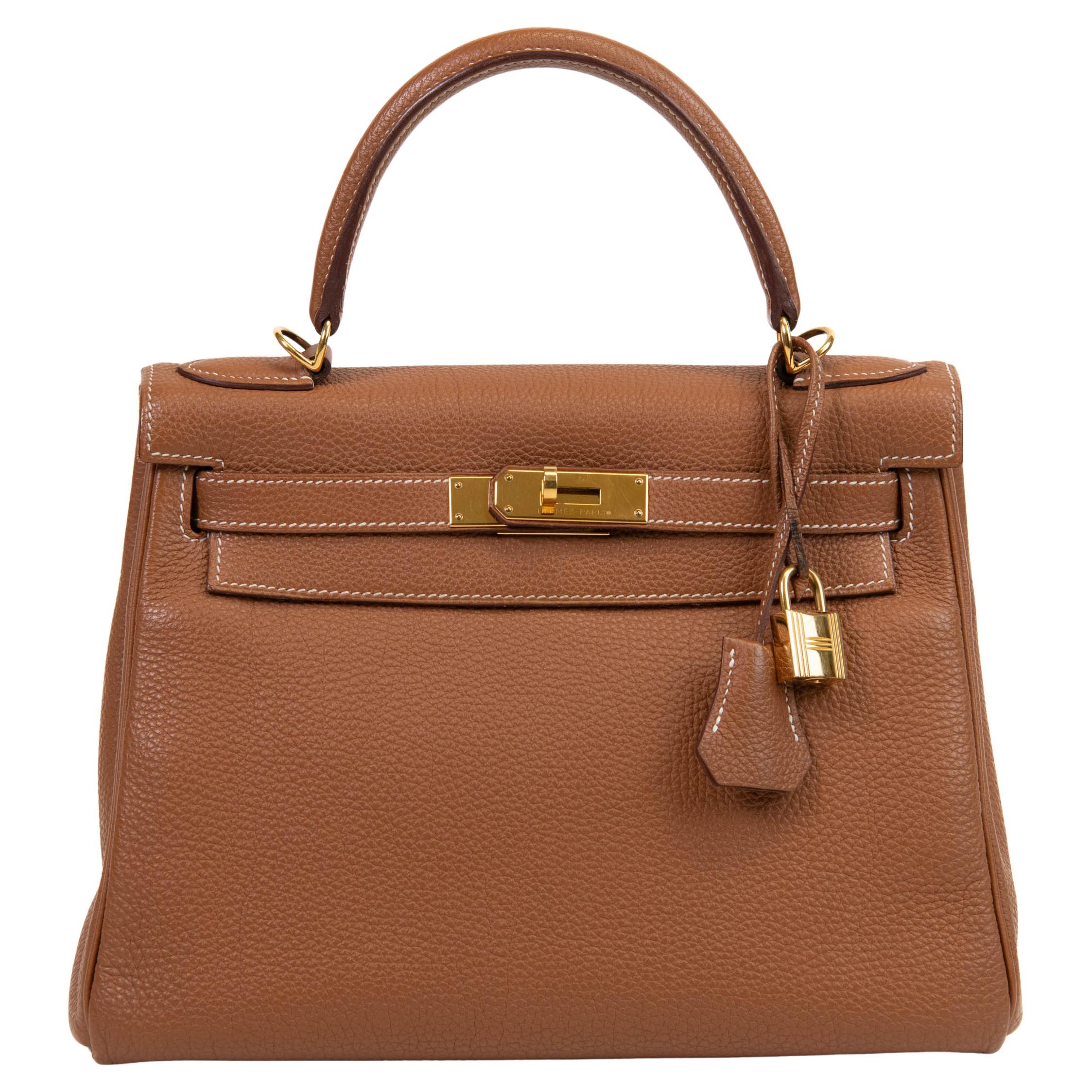 Hermes Gold Togo Leather Retourne Kelly 28cm Gold Hardware For Sale