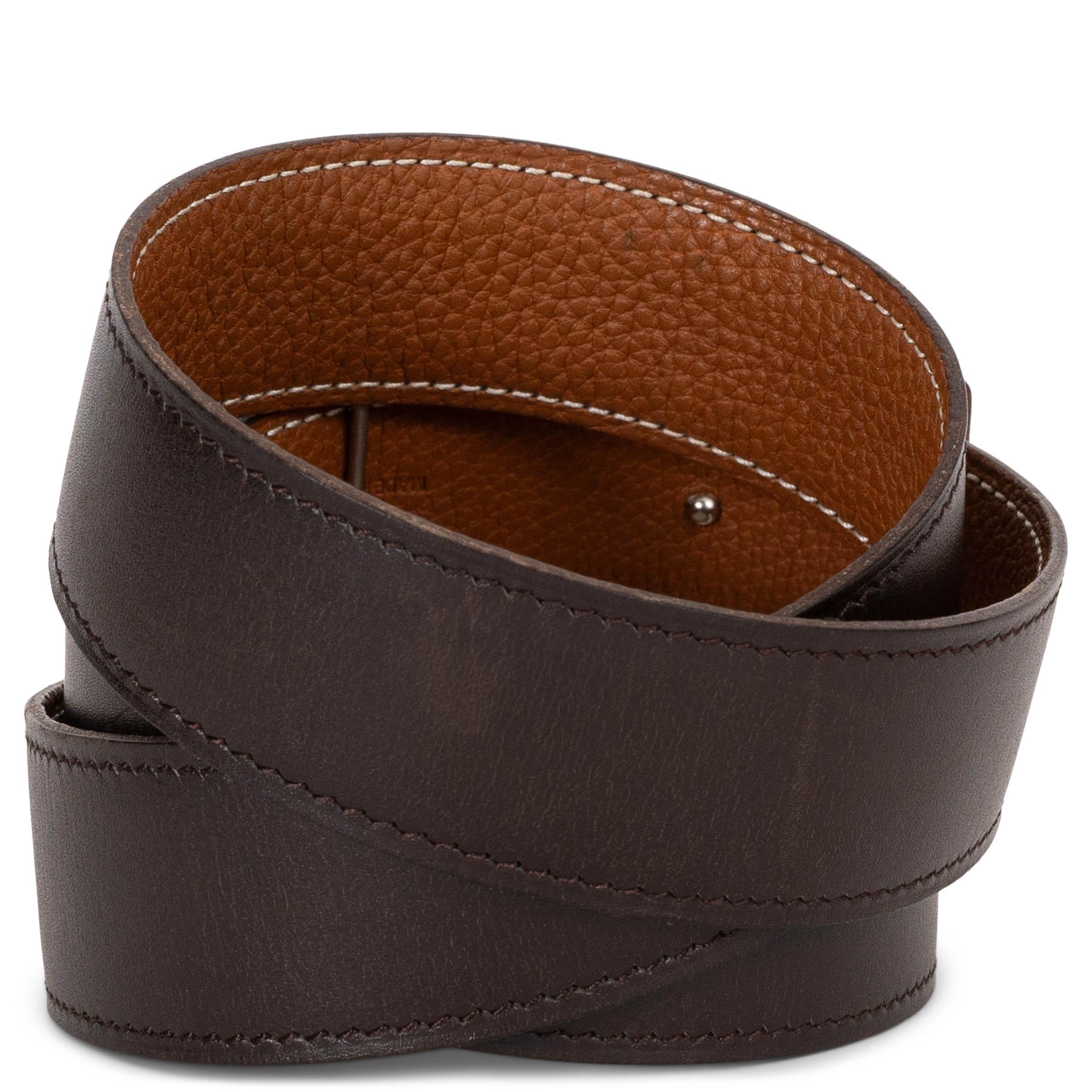 HERMES Oro Togo Marron Fonce Caja REVERSIBLE 32MM H Hebilla Cinturón 85 Marrón en venta