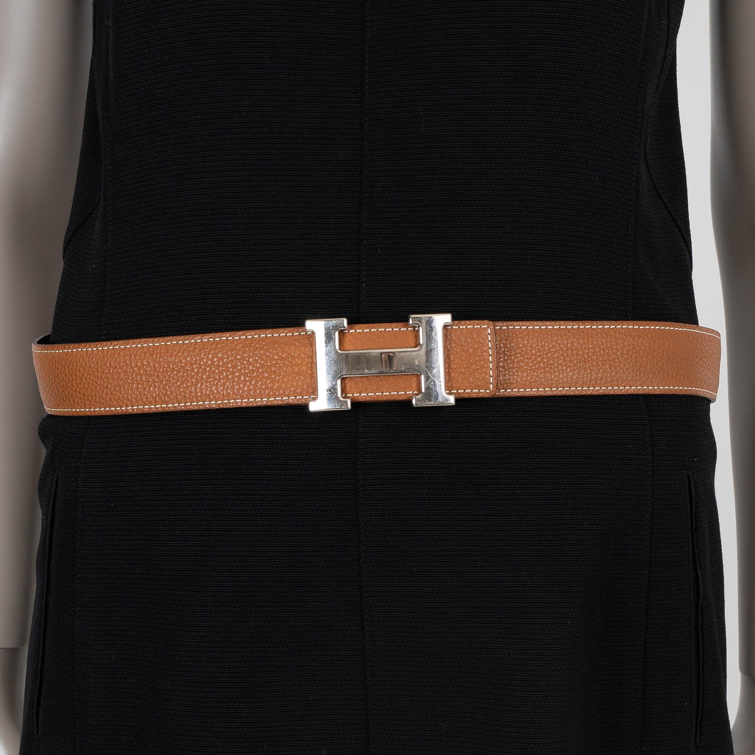 HERMES Oro Togo Marron Fonce Caja REVERSIBLE 32MM H Hebilla Cinturón 85 en Bastante bueno estado para la venta en Zürich, CH