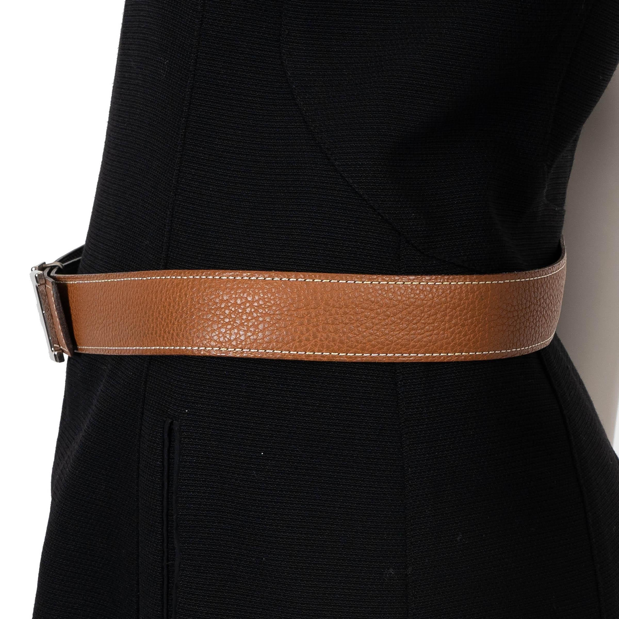 De las mujeres HERMES Oro Togo Marron Fonce Caja REVERSIBLE 32MM H Hebilla Cinturón 85 en venta