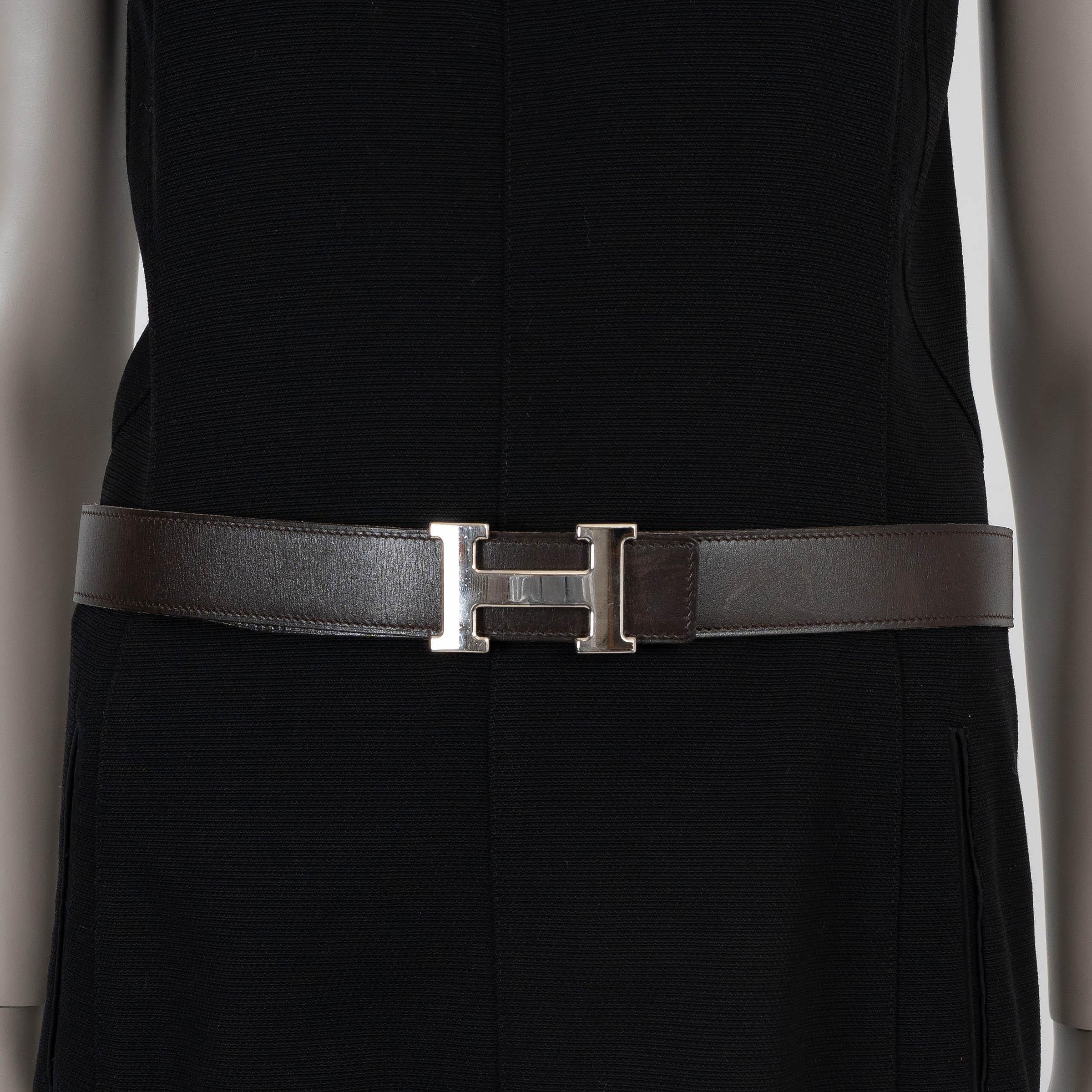 HERMES Oro Togo Marron Fonce Caja REVERSIBLE 32MM H Hebilla Cinturón 85 en venta 2