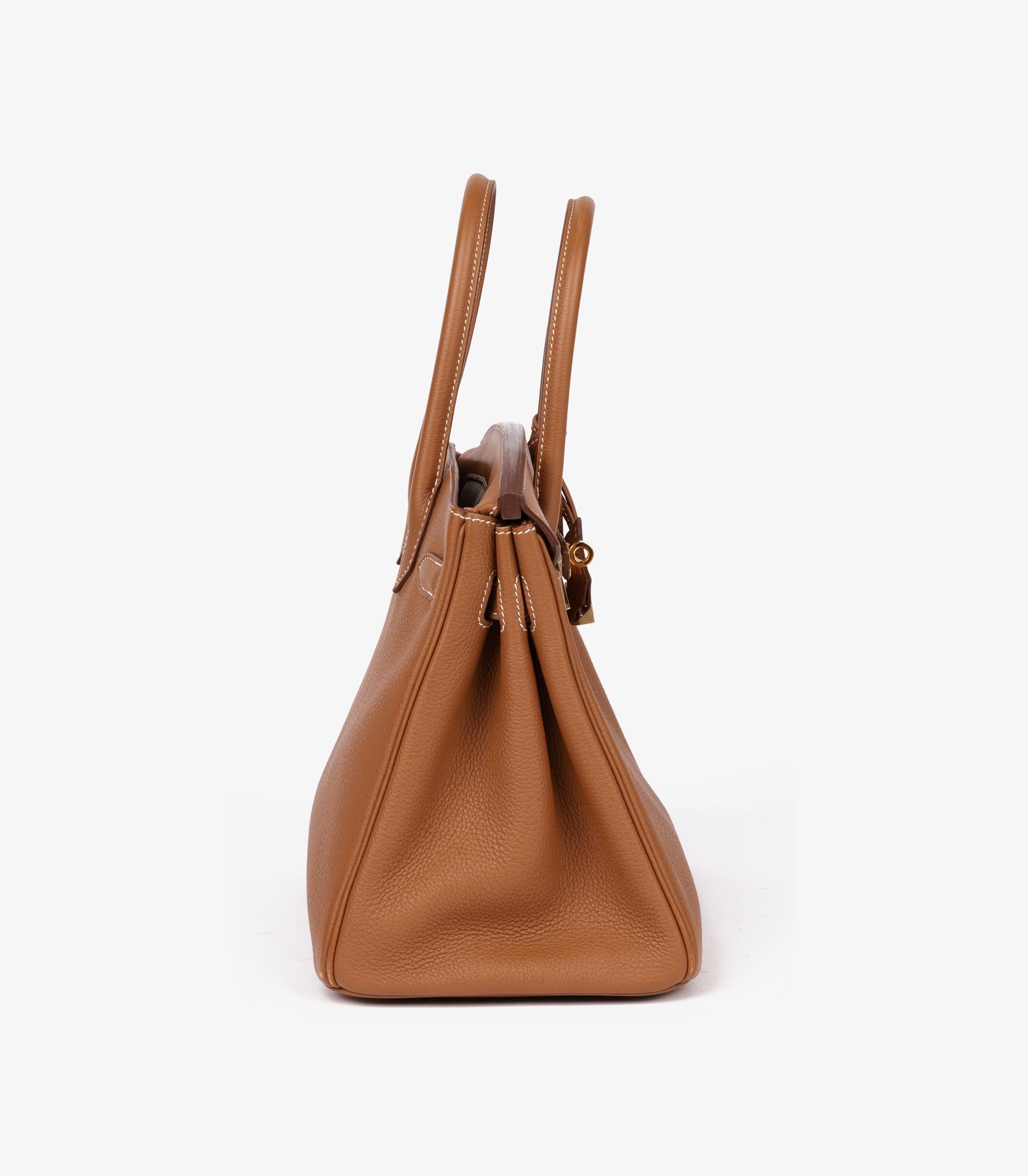 Women's Hermès Gold Togo & Swift Leather, Natural Toile Canvas 3 In 1 Birkin 30cm Retour