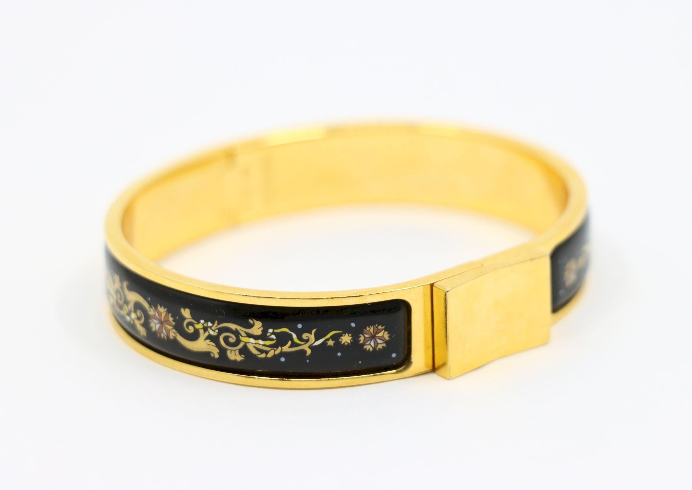 Hermes - Bracelet en émail à motifs dorés Bon état - En vente à Flushing, NY