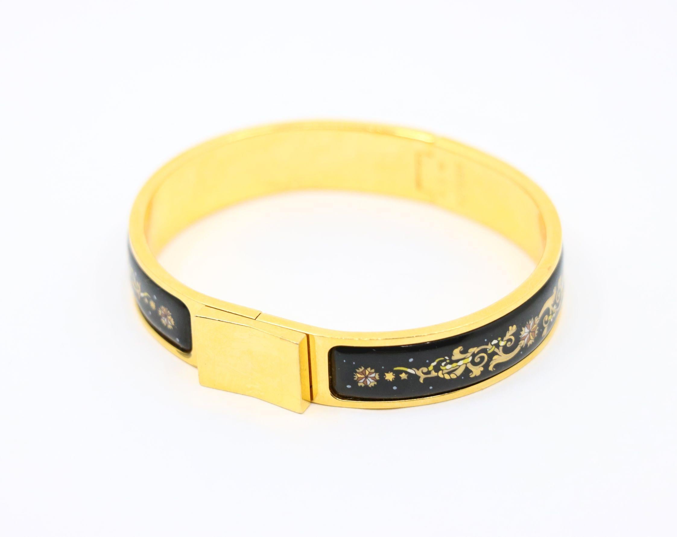 Hermes - Bracelet en émail à motifs dorés en vente 4