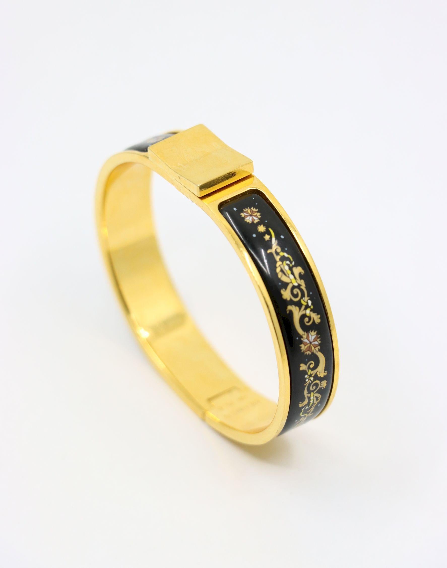 Hermes - Bracelet en émail à motifs dorés en vente 5