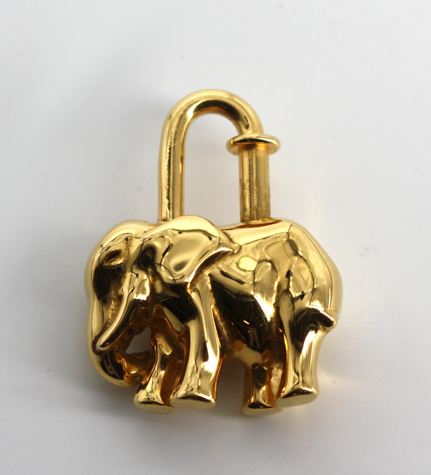 Red Hermes Gold Toned Elephant Cadena Bag Charm, 1988