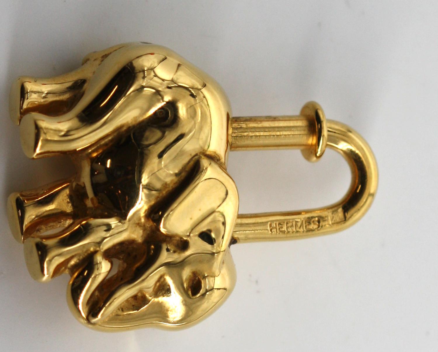Hermes Gold Toned Elephant Cadena Bag Charm, 1988 In Good Condition In West Palm Beach, FL