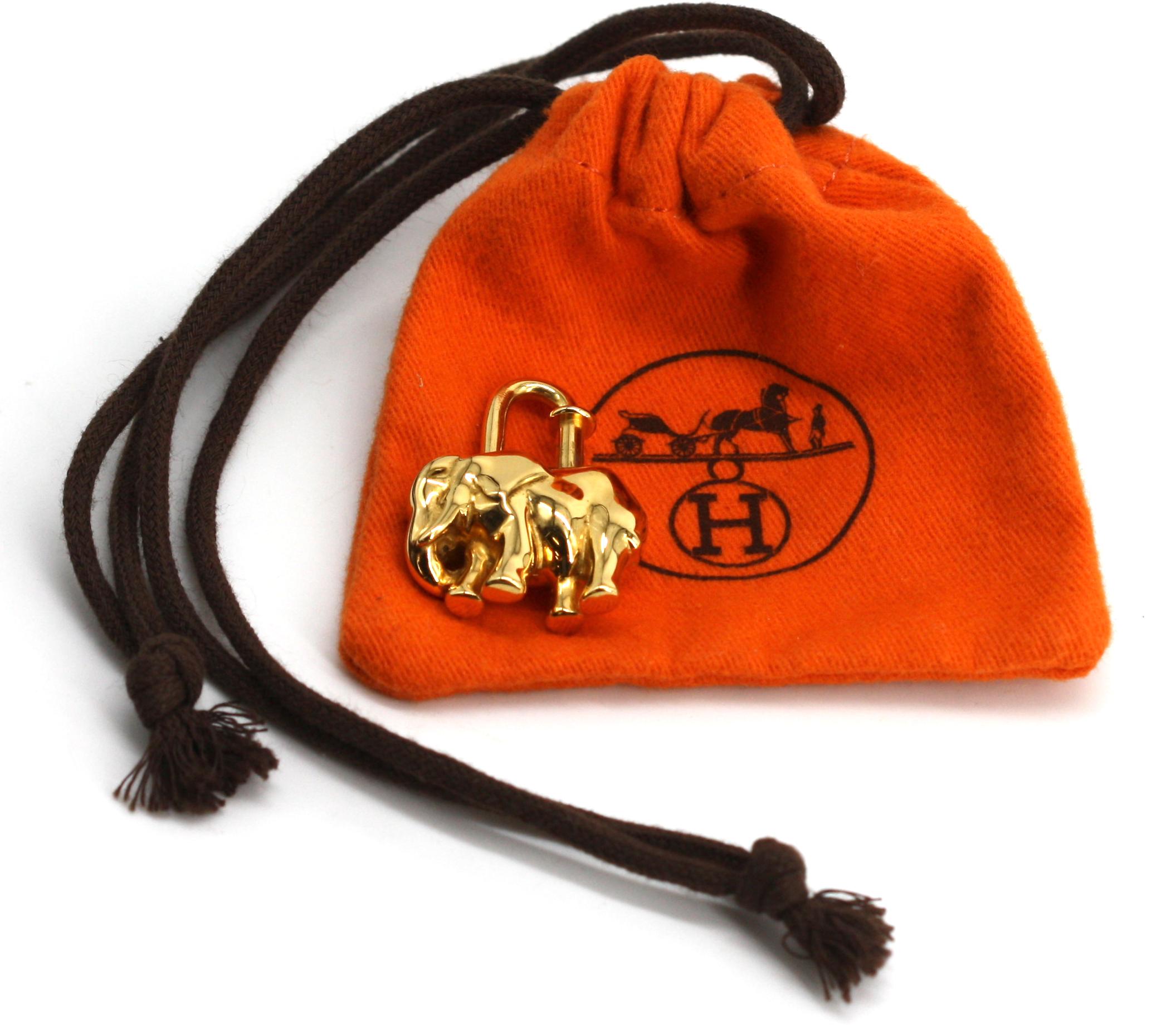 Women's or Men's Hermes Gold Toned Elephant Cadena Bag Charm, 1988