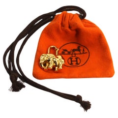Hermes Gold Toned Elephant Cadena Bag Charm, 1988
