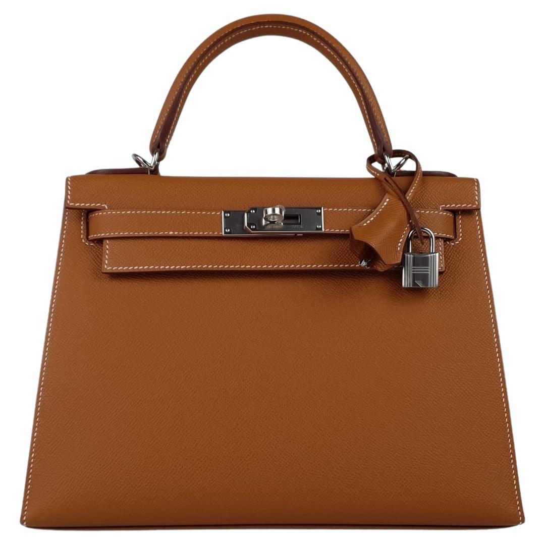 Hermes gold veau epsom leather Kelly II sellier 28 For Sale at 1stDibs