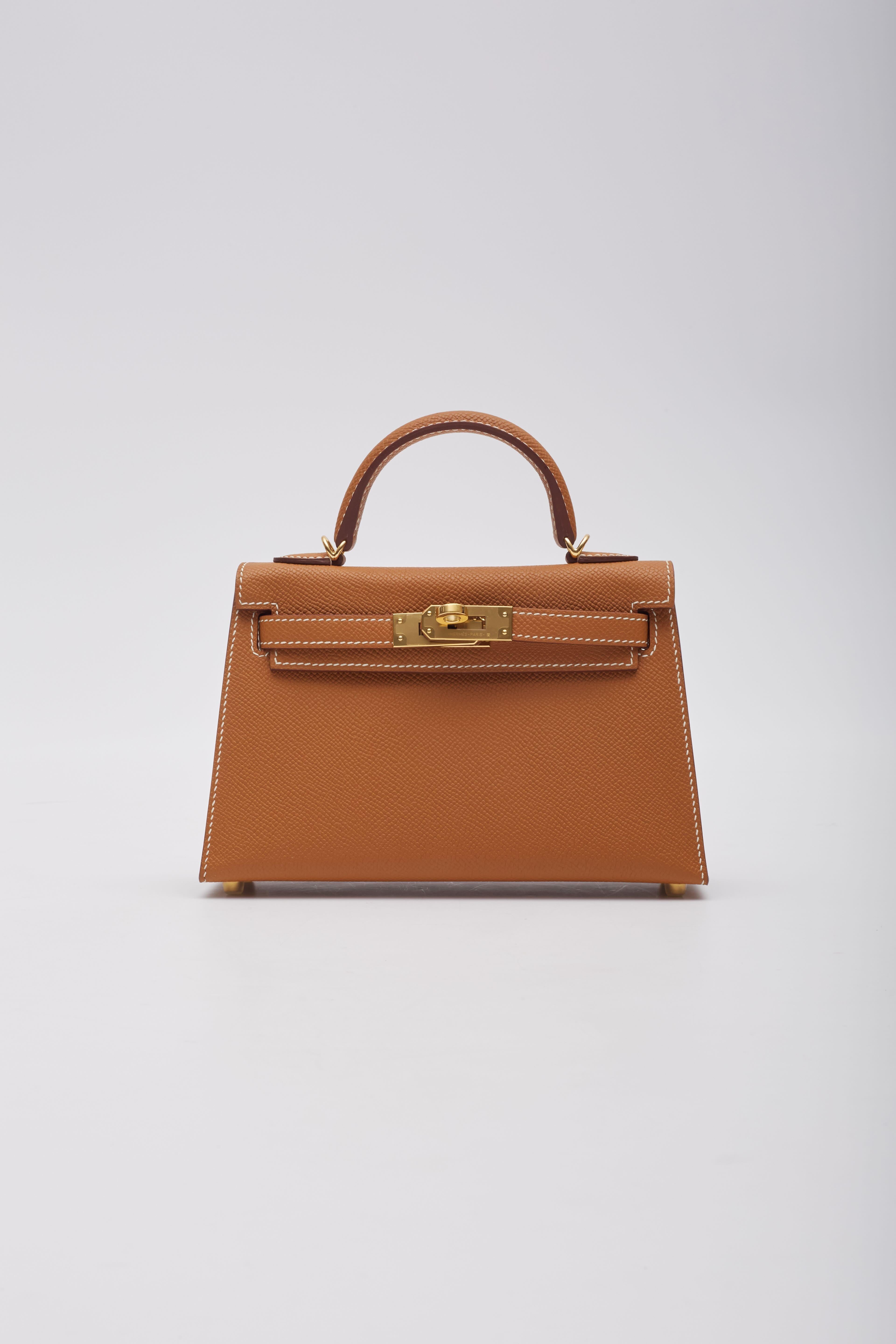 Brown Hermès Gold Veau Epsom Mini Kelly Bag Sellier 20