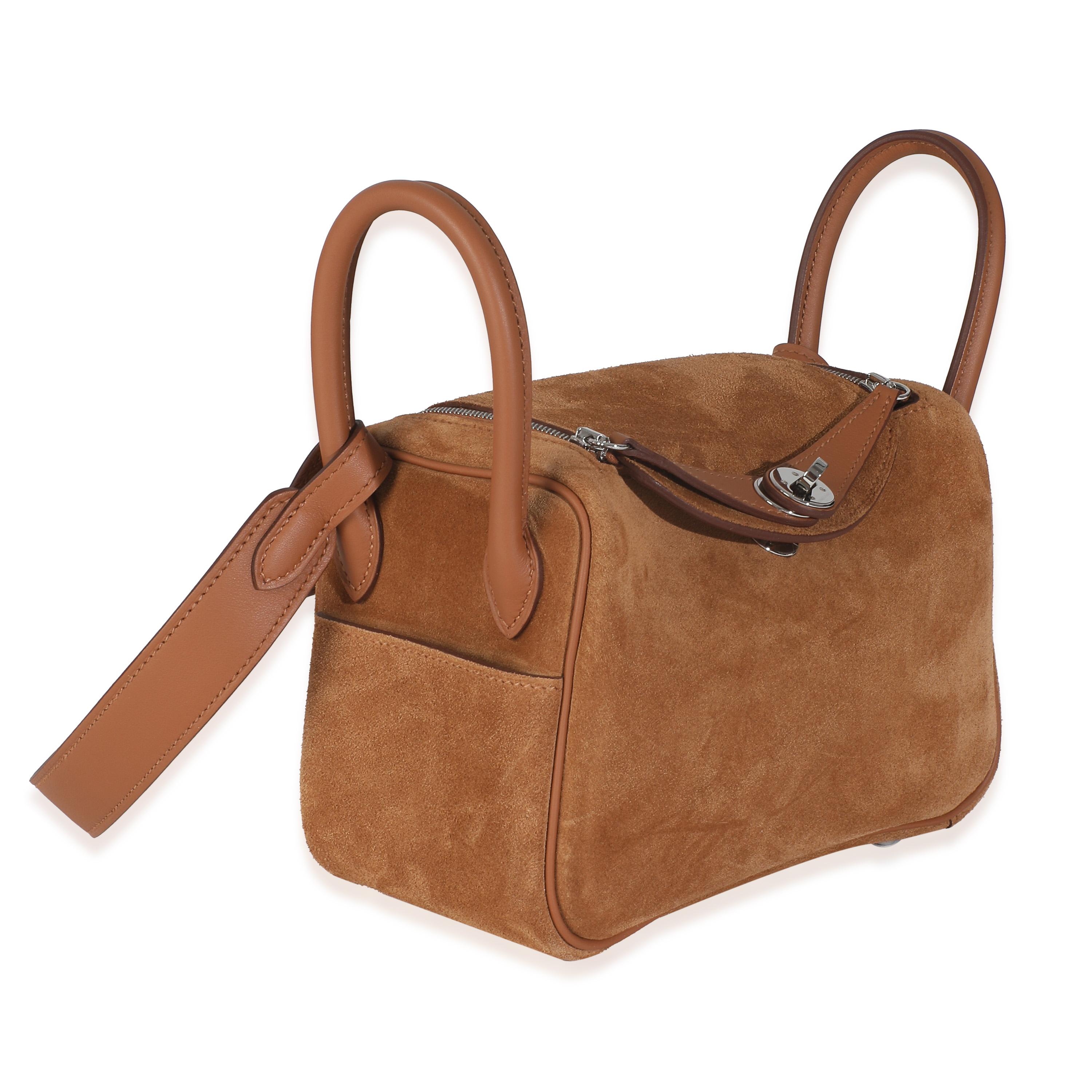 Hermès Gold Veau Grizzly Swift Mini Lindy 20 PHW In Excellent Condition For Sale In New York, NY