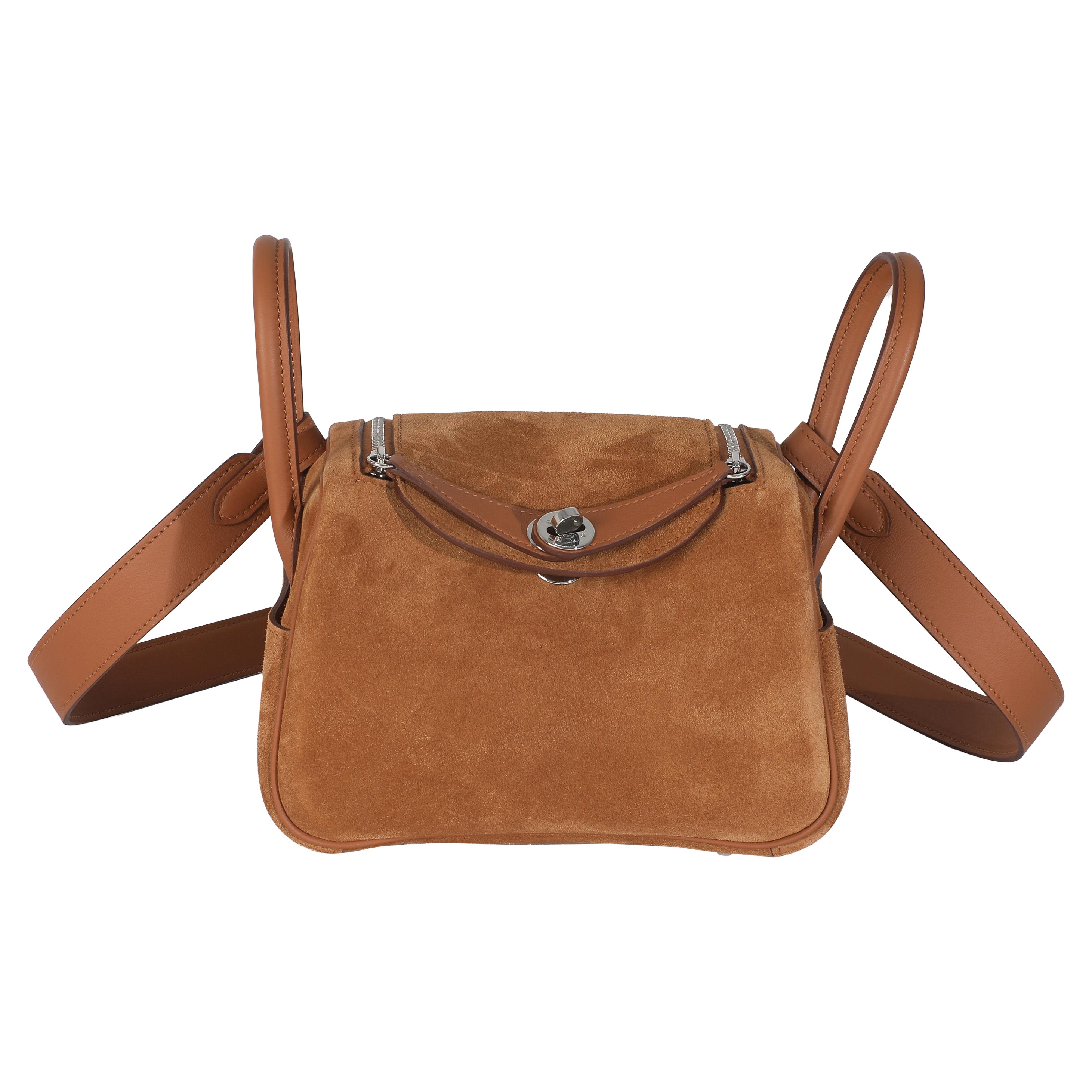 Hermès Oro Veau Grizzly Swift Mini Lindy 20 PHW in vendita