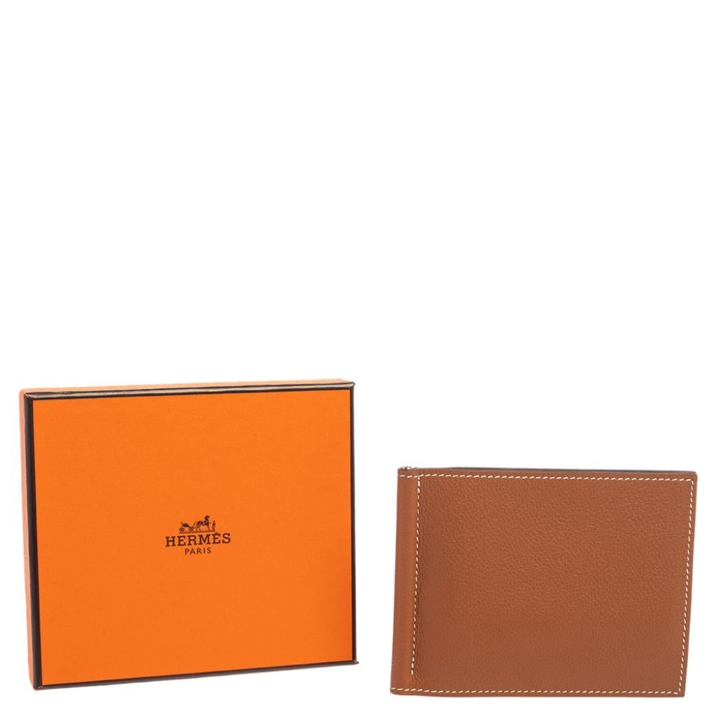 Hermes Gold/Vert Vertigo Evercolor Leather Poker Compact Wallet 3