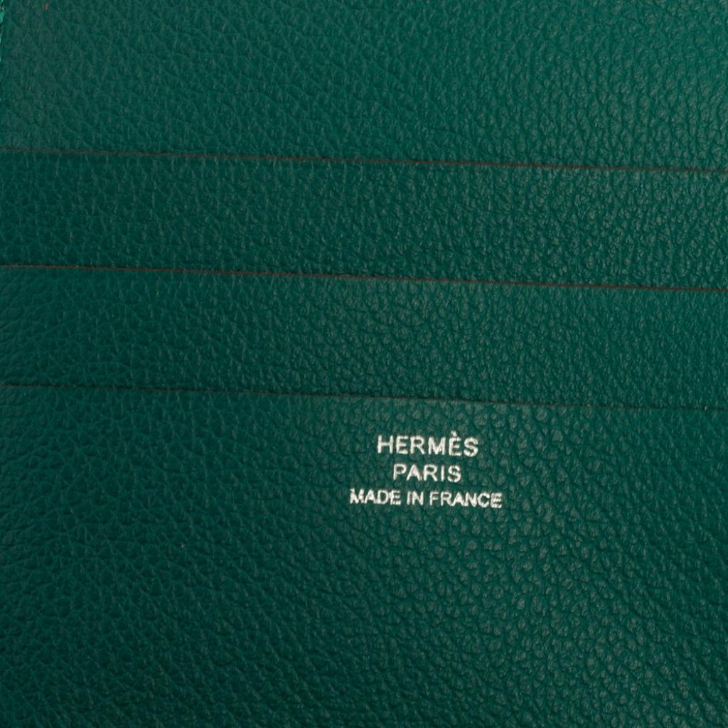 Brown Hermes Gold/Vert Vertigo Evercolor Leather Poker Compact Wallet