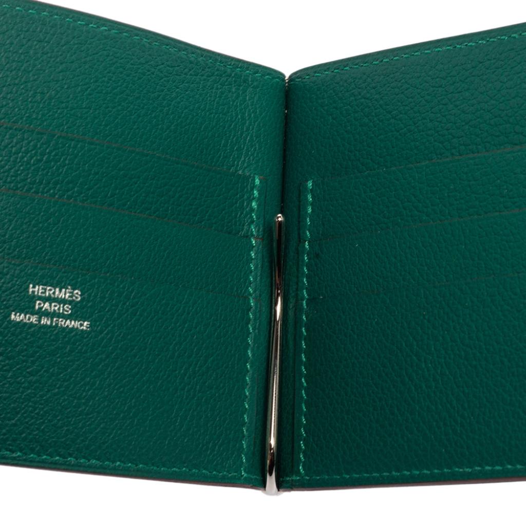 Men's Hermes Gold/Vert Vertigo Evercolor Leather Poker Compact Wallet