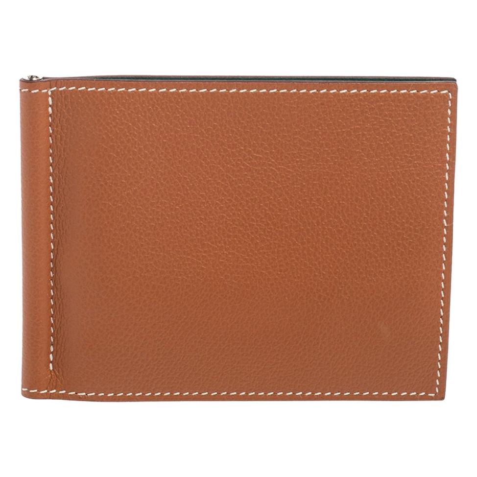 Hermes Gold/Vert Vertigo Evercolor Leather Poker Compact Wallet at 1stDibs