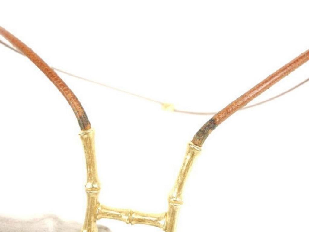 Hermès Gold X Brown Plated Bamboo H Logo Scarf Clip Necklace 236047 6