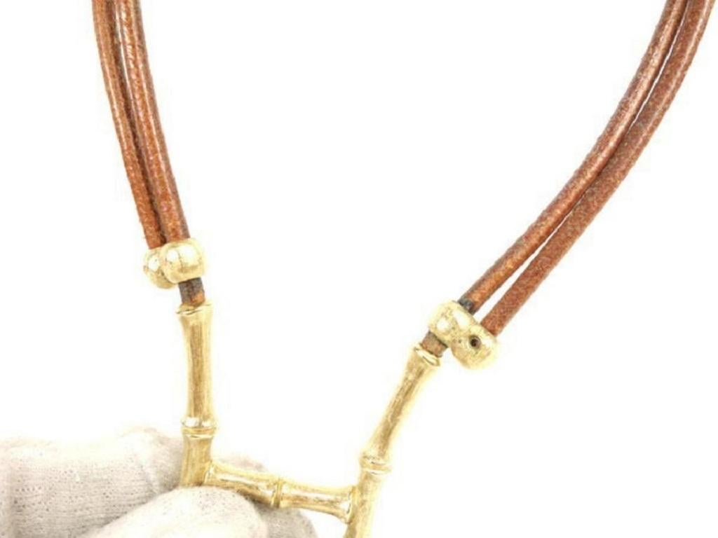 Hermès Gold X Brown Plated Bamboo H Logo Scarf Clip Necklace 236047 In Good Condition In Dix hills, NY