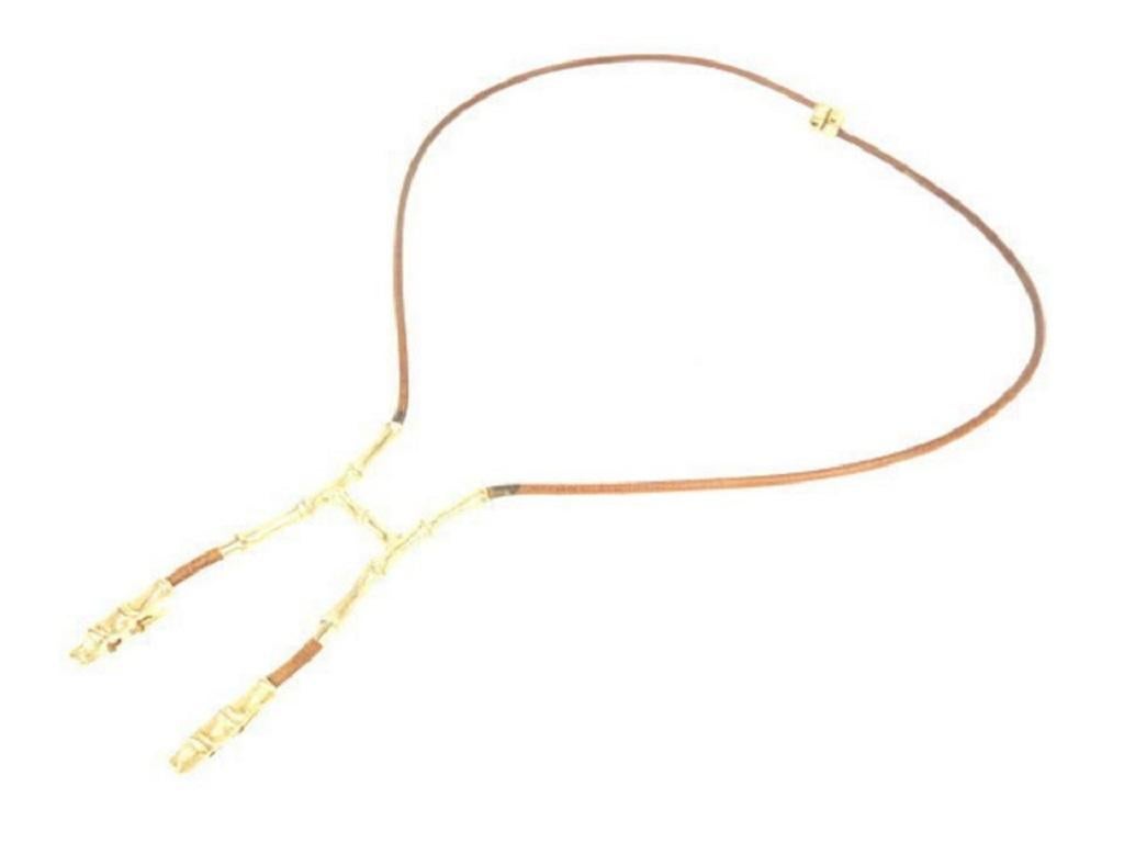 Hermès Gold X Brown Plated Bamboo H Logo Scarf Clip Necklace 236047 1