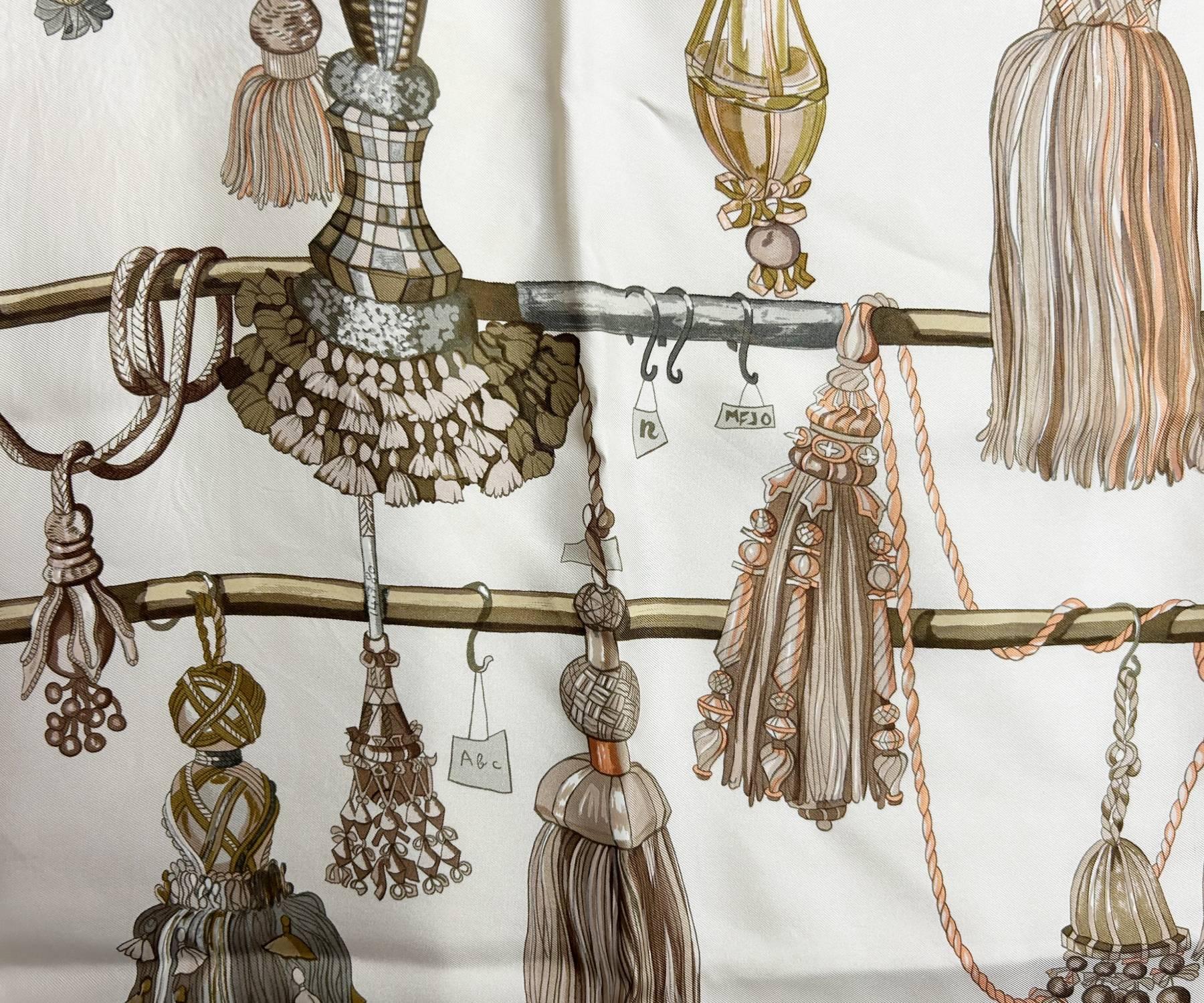 Hermes Golden Beige Passementerie Tassel Scarf In Excellent Condition For Sale In Pasadena, CA